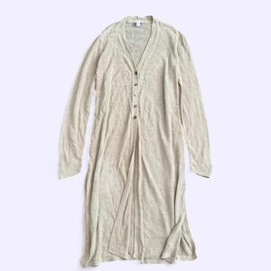 J Jill Linen Blend Long Cardigan Tan Lightweight Sheer Button M